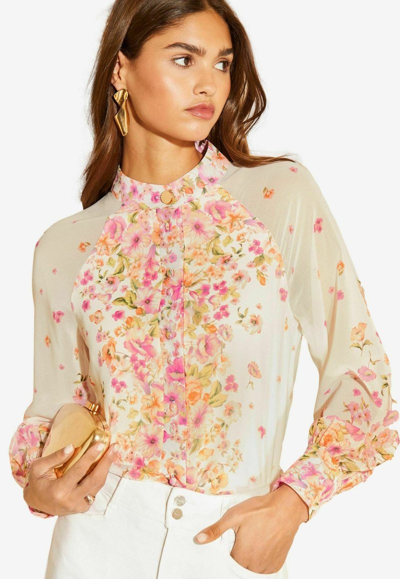 Lipsy LONG SLEEVE GRANDAD COLLAR - Camicetta - pink