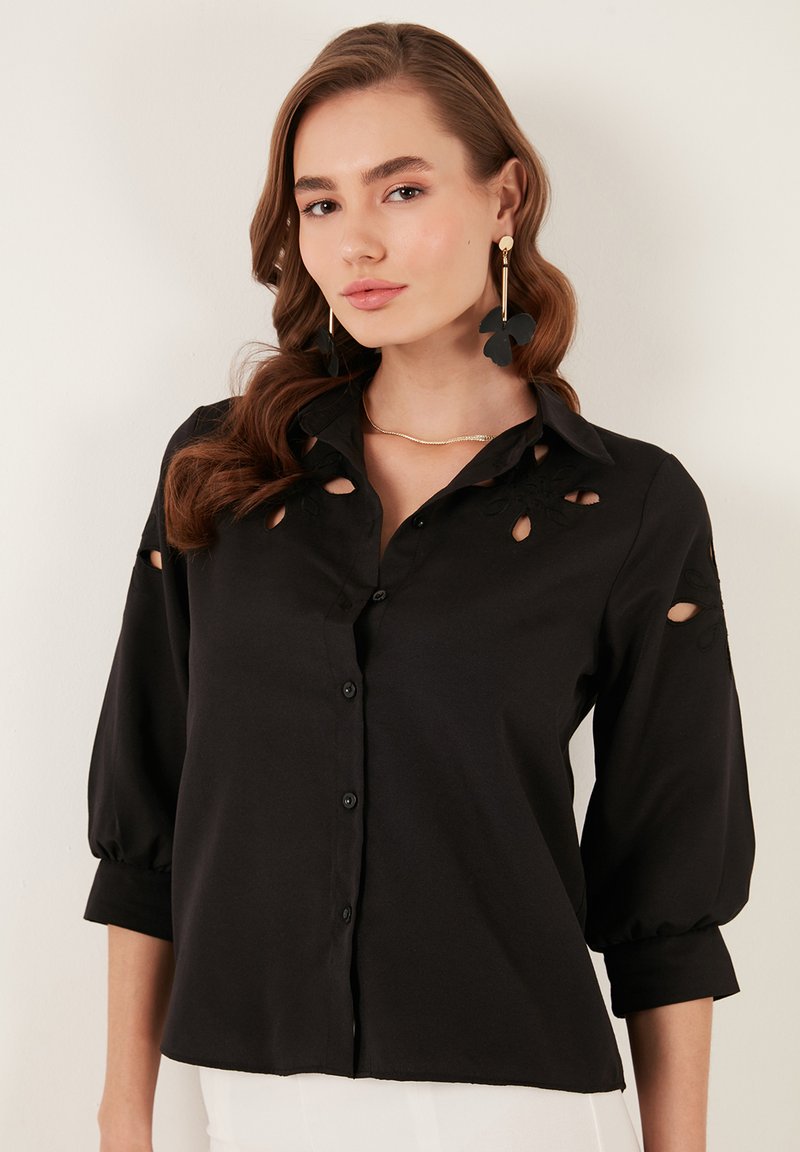 LELA REGULAR FIT - Button-down blouse - black - Zalando.ie