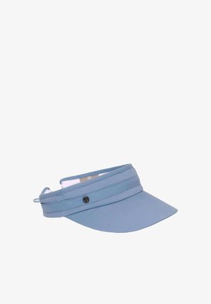 Helesinine spordimüts kumerate äärega ja reguleeritava tagumise rihmaga, millel on väikese ümmarguse metallist logo külje peal.