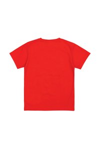 Rode korte mouwen t-shirt met een ronde hals, gemaakt van zachte stof, met een effen kleur en een eenvoudig, onopgemaakt ontwerp.