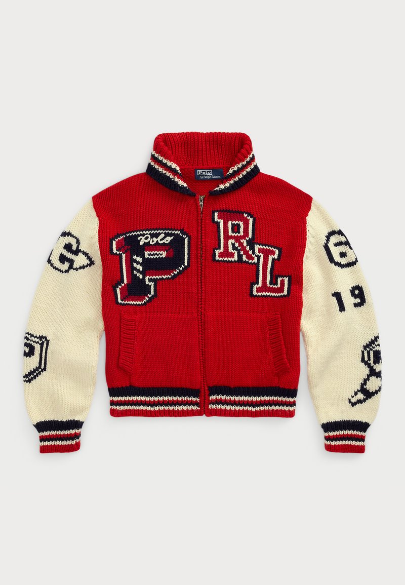 Polo Ralph Lauren WOOL BLEND ZIP LETTER CARDIGAN - Kardigan - red multi
