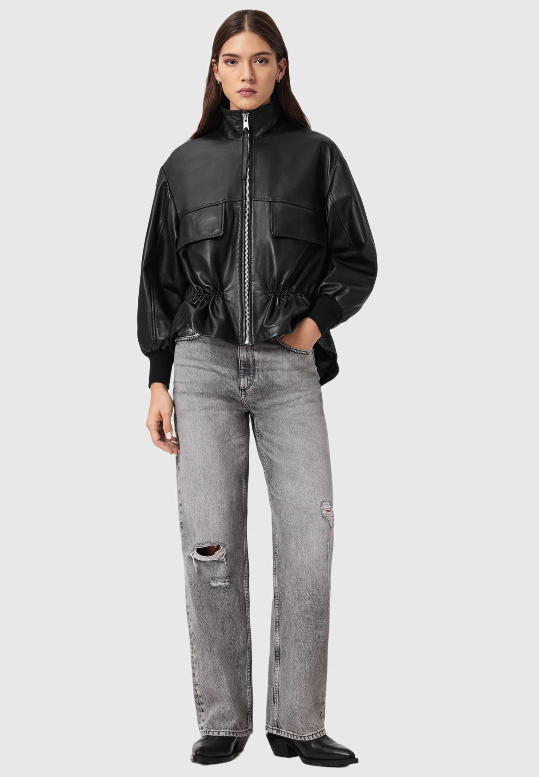 AllSaints FLOR - Leather jacket - black - Zalando.co.uk