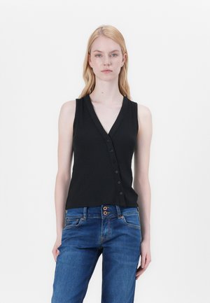 Abercrombie & Fitch POWDERED BUTTON THROUGH LONGLINE VEST - Vest - black