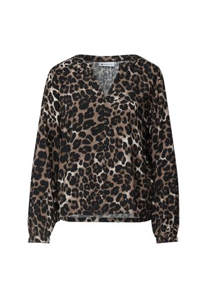 Street One, LONG-SLEEVE BLOUSE WITH SPLIT NECK AND LEOPARD PRINT - Blouse - black