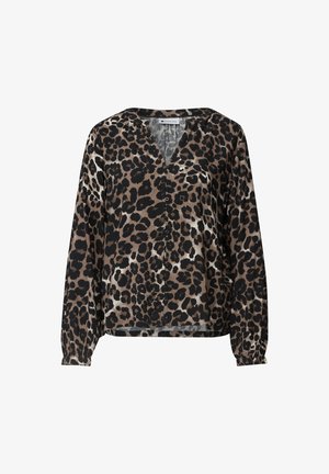 Street One, LONG-SLEEVE BLOUSE WITH SPLIT NECK AND LEOPARD PRINT - Blouse - black