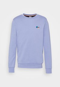 Felpa viola chiaro con maniche lunghe, scollatura a girocollo e piccolo logo ricamato multicolore sul petto. Tessuto morbido, vestibilità casual.