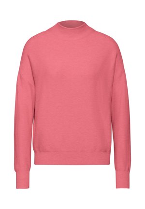 Roze katoenen sweatshirt met een hoge hals, verlaagde schouders, lange mouwen en een geribbelde zoom. Gladde textuur en ontwerp in een effen kleur.