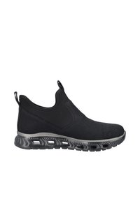 Chaussures noires à enfiler avec un dessus texturé, des côtés élastiques et une semelle rembourrée avec des découpes. Légères, flexibles et conçues pour le confort.