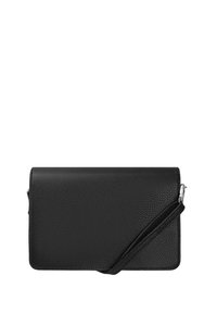 Borsa a tracolla nera in pelle con superficie texturizzata, forma rettangolare, chiusura con zip e tracolla regolabile per un trasporto versatile.