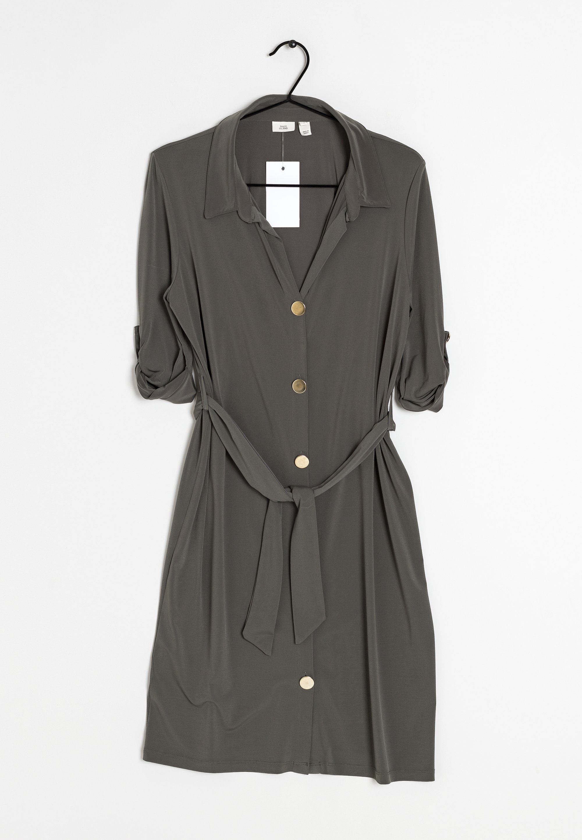 river island khaki shirt dress River Island faux leather belted shirt mini dress in khaki