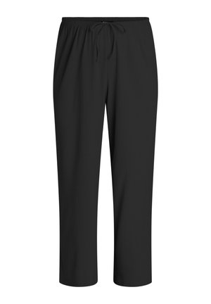 Čierne pohodlné nohavice s elastickým pásom a sťahovacou šnúrkou, rovné nohavice, vhodné na bežné nosenie alebo na pohodlné doma.