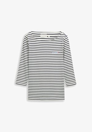 Katoenen shirt met lange mouwen met marineblauwe en witte horizontale strepen, met een klein geborduurd logo op de borst, ronde hals en ontspannen pasvorm.