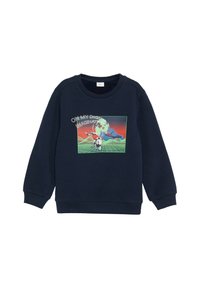 Navyblauer Sweatshirt aus Baumwollmischung mit einem grafischen Druck eines Berges und Tieres, geripptem Rundhalsausschnitt und Bündchen.