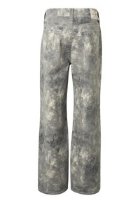 Jeans grigi acid-washed a gamba dritta con tasche posteriori e una patch in pelle con il marchio sulla cintura.