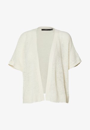 Witte gebreide open voorkant cardigan met korte mouwen, voorzien van een losse pasvorm, gestructureerd patroon en geribbelde zoom. Ideaal om te dragen als laagje.