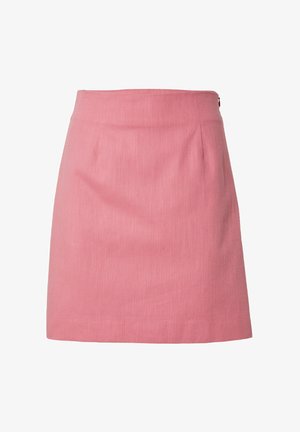 Rosa A-Linien-Rock mit vertikaler Textur, mittelhoher Taille und einem verdeckten seitlichen Reißverschluss. Glattes Material und minimalistisches Design.