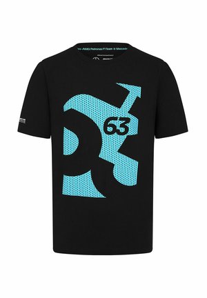 Czarny t-shirt z bawełny z dużym turkusowym nadrukiem graficznym z kropkowymi wzorami oraz wyraźnie wyeksponowaną liczbą "63".