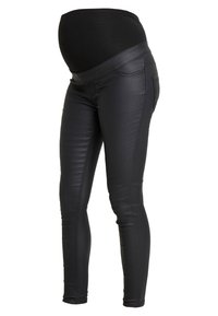 Svarta fusk-läder gravidleggings med hög midja. Har en smal passform, sidofickor och synliga sömsdetaljer.