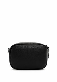 Borsa in pelle nera con forma arrotondata, finitura testurizzata e dettagli in metallo argentato; presenta una chiusura con zip lungo il bordo superiore.