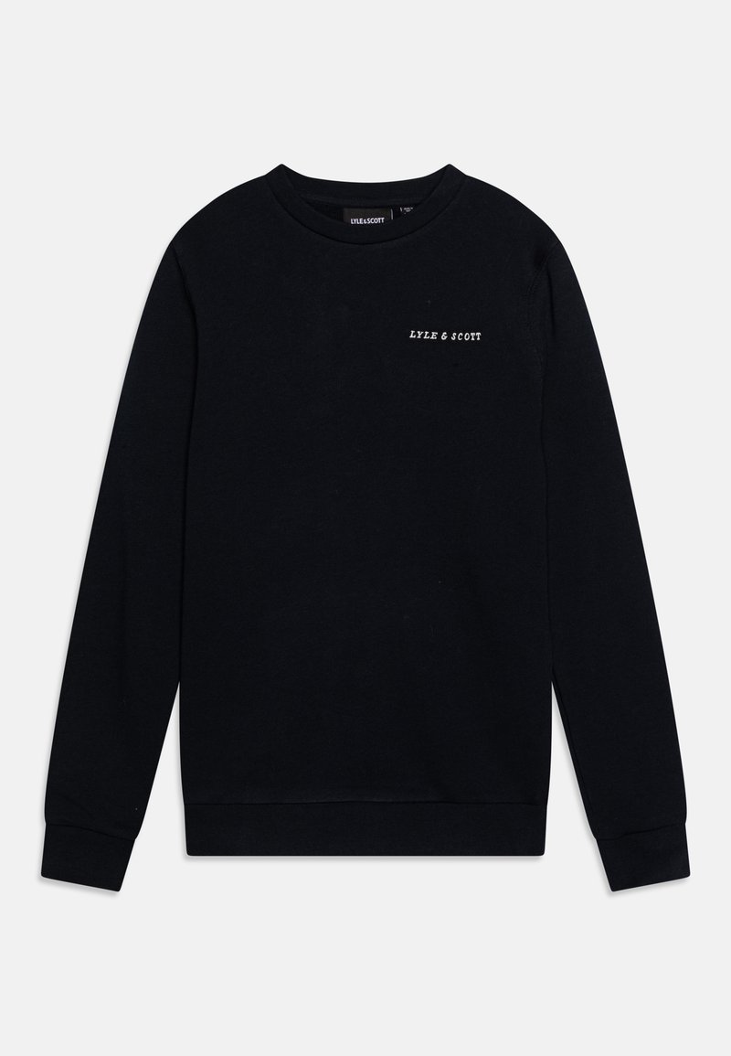 Czarny sweter z bawełny z okrągłym dekoltem i długimi rękawami. Ozdobiony białym napisem "LYLE & SCOTT" na piersi. Ściągacze na mankietach i u dołu.
