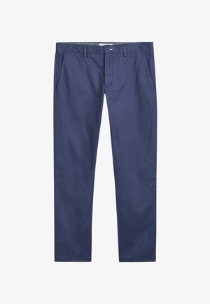 Mörkblå chinos i en mjuk bomullsmaterial, med sidofickor, rak benpassform och en ren, minimalistisk design.
