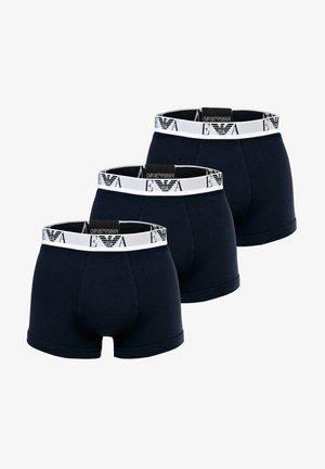 Boxershorts aus dunkelblauem Baumwollstoff mit einem weißen elastischen Bund und Logodetails. Mit glatter Textur und körpernahem Schnitt, im Dreierpack erhältlich.