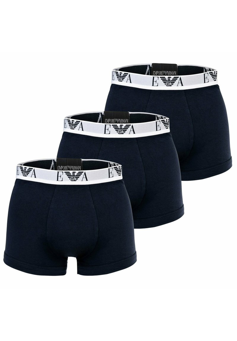 Boxershorts in donkerblauw katoen, met een witte elastische tailleband met logo-details. Gladde textuur en aansluitend ontwerp, verkocht in een driedelige verpakking.