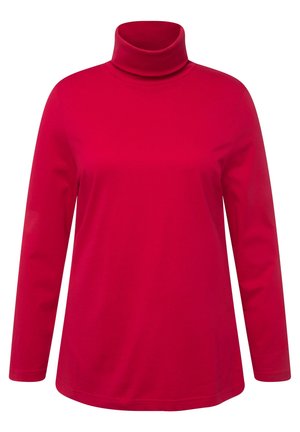Top de cuello alto de manga larga en rojo, hecho de una tela suave. El escote es alto y está doblado, con un corte relajado y una textura lisa y uniforme.