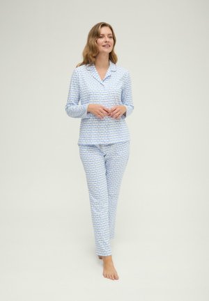 LOHE, PIJAMA RAYAS FLORES ABIERTO SET - Conjunto de pijama - azul