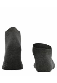 Dunkelgraue Knöchelsocken aus einem strukturierten Strickstoff. Das Design verfügt über eine nahtlose Zehenpartie und eine tiefe Silhouette für unauffälligen Tragekomfort.