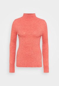 Maglione a maglia corallo con collo alto, maniche lunghe e polsini a costine. Il materiale ha una finitura morbida e testurizzata. Progettato per una silhouette aderente.