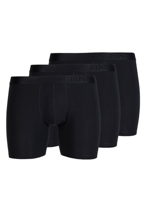 Three pairs of black boxer briefs with a snug fit, featuring an elastic waistband embossed with the brand name "FINNI." Smooth fabric texture.