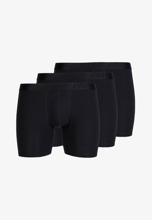 Three pairs of black boxer briefs with a snug fit, featuring an elastic waistband embossed with the brand name "FINNI." Smooth fabric texture.