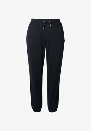 Zwarte sweatpants met een drawstring tailleband, elastische boorden en zijzakken. Gemaakt van zachte stof met een comfortabele pasvorm.