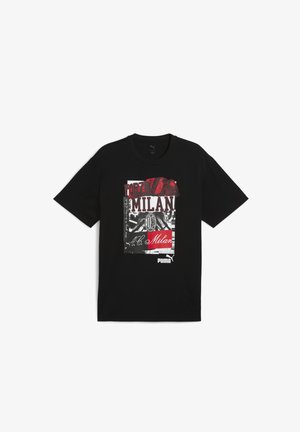 Črna majica iz bombaža z grafičnim tiskom z napisom "Forza Milan" in logotipom A.C. Milan v rdečih in belih odtenkih. Kratke rokave.