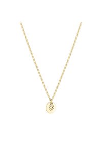 Collier en pendentif en or avec un charme ovale texturé arborant un design entrelacé décoratif, attaché à une chaîne fine.