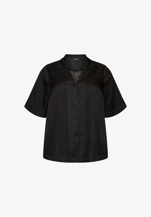 Zizzi, GEPUNKTETE HEMDBLUSE MIT REVERS - Skjortebluser - schwarz