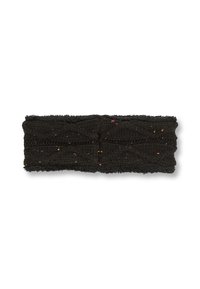 Fascia nera in maglia con un motivo testurizzato e macchie multicolori, caratterizzata da un design largo e un tessuto morbido.