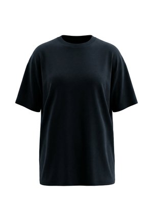 Black short-sleeve crew neck T-shirt displayed on a white background, showing front view with a relaxed fit.