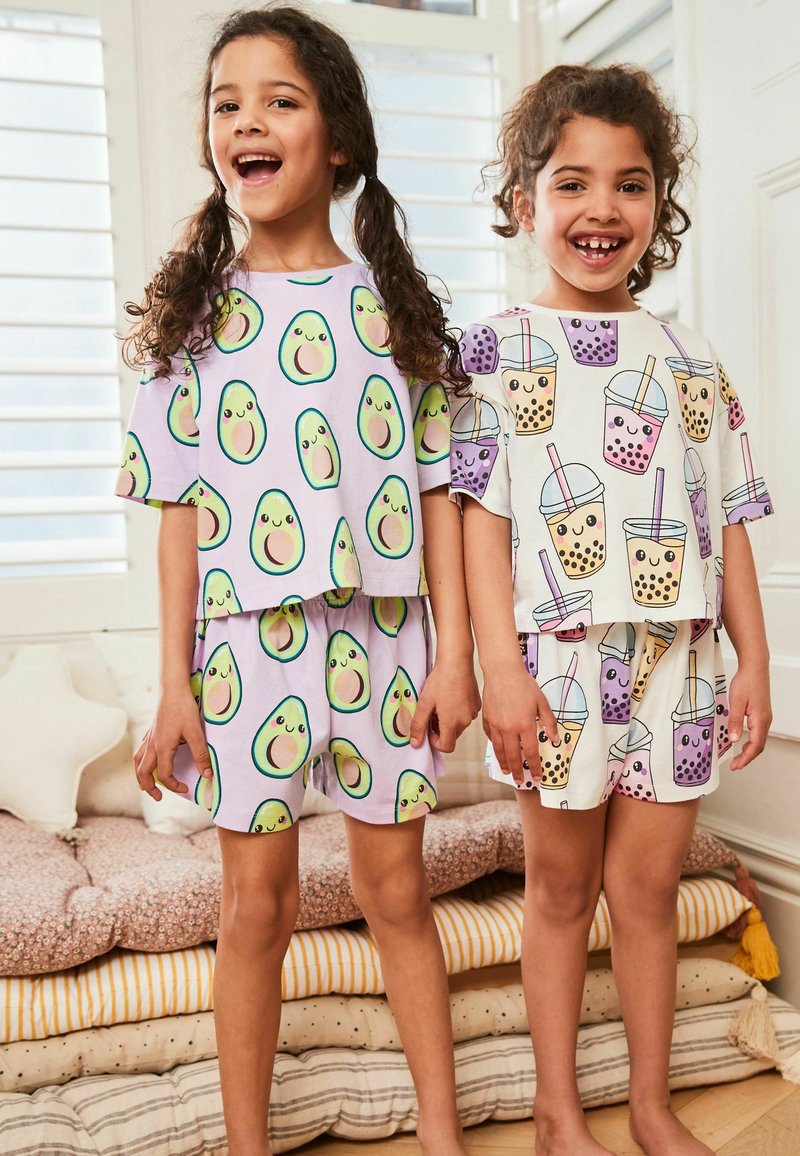 Next 2 PACK SHORT PYJAMA SET - Nattplagg set - lilac purple cream avocado bubble tea character