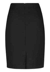 Schwarzer Bleistiftrock aus glattem Material, mit einem Reißverschluss an der Rückseite und einem dezenten Schlitz für mehr Bewegungsfreiheit. Taillierte Passform ohne Taschen.