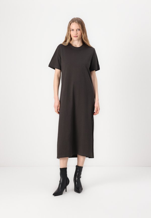 ROUND NECK SLITS - Jersey dress - charcoal