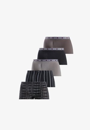 Black and white plaid boxer briefs with a snug fit, featuring an elastic waistband and a soft, textured fabric.