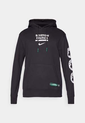 Czarny kaptur z przednią kieszenią kangurką, z napisem "BOSTON CELTICS" i "Nike" w kolorze białym. Zielone sznurki i wzory celtyckie na rękawach.