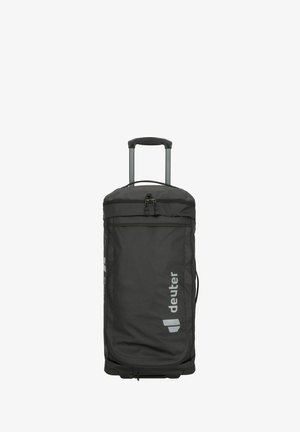 Borsa a rullo nera realizzata in tessuto resistente, dotata di manico telescopico, due manici laterali e un compartimento principale con zip. Accento del logo argentato.