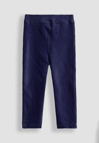 Marineblaue Cordhosen mit weicher Textur, elastischem Bund und geradem Bein-Design, mit glatter Oberfläche und minimaler Detailausführung.