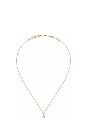 Delikat guldkæde med en lille dråbeformet klar ædelsten vedhæng og en justerbar lås.