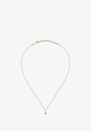 Delikat guldkæde med en lille dråbeformet klar ædelsten vedhæng og en justerbar lås.