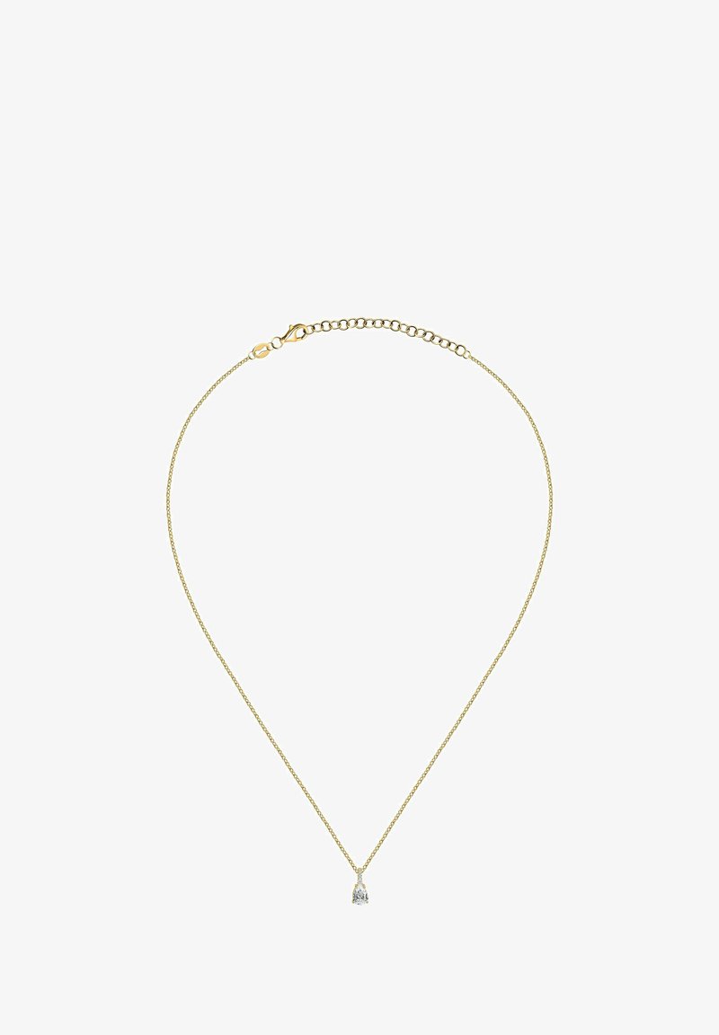 Delikat guldkæde med en lille dråbeformet klar ædelsten vedhæng og en justerbar lås.