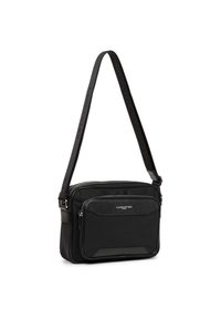 Borsa a tracolla nera realizzata in materiale sintetico liscio, dotata di un vano principale con zip, tasca frontale e tracolla regolabile.